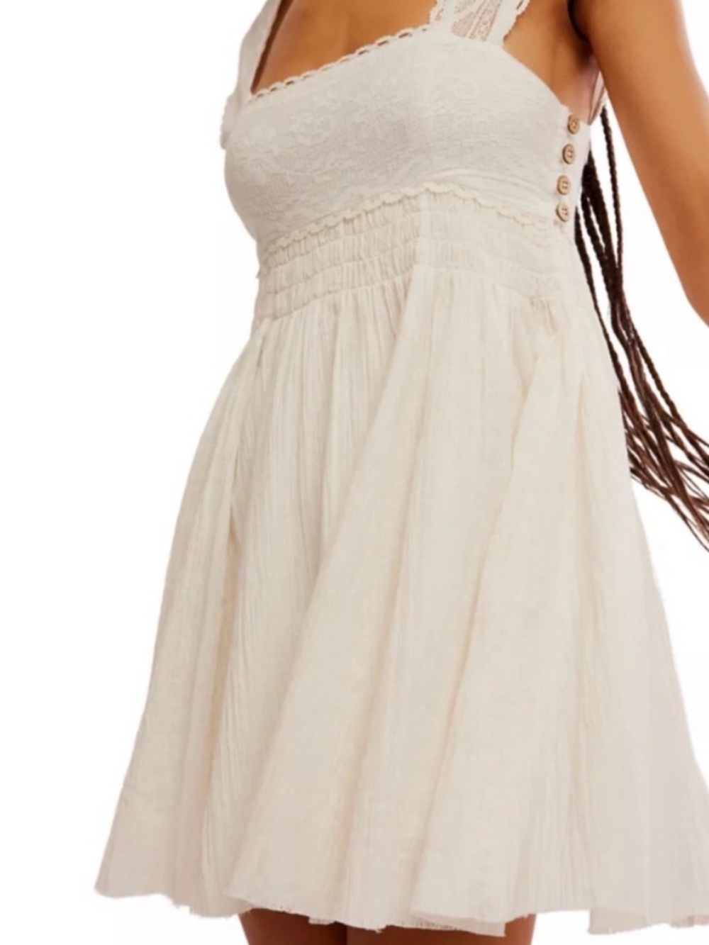 Free People Cream Lace-Trim Mini Dress